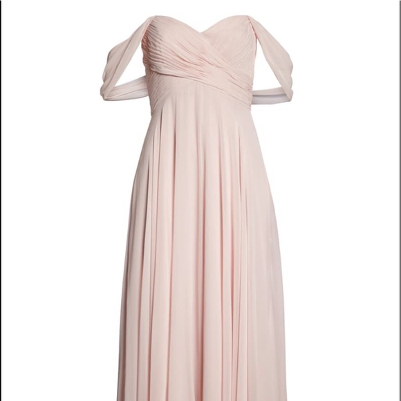 Dessy Collection Lux Off The Shoulder Chiffon Gown - Picture 8 of 9